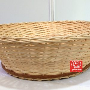 Handmade Reed Storage Round Basket With Wood Base, Home Decoration