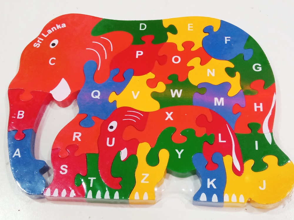 Kids Puzzle elephant/ Double-Sided Wooden Elephant Family Puzzle/ Alphabet